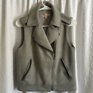 Grey Suede Vest with Silver Zipper Details